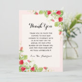 Elegant Strawberry Baby Shower Dankeskarte (Stehend Vorderseite)