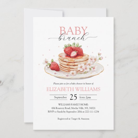 Elegant Strawberry Pancake Brunch Babydusche Einladung (Vorderseite)