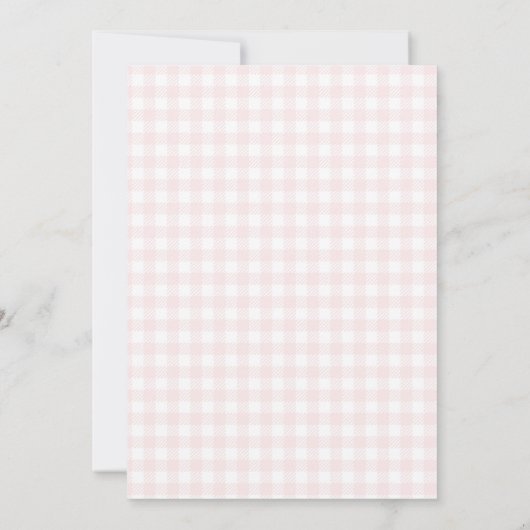 Elegant Strawberry Pink Gingham Girl Baby Shower Einladung (Rückseite)