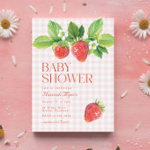 Elegant Strawberry Pink Gingham Girl Baby Shower Einladung