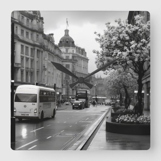Elegant Street View Quadratische Wanduhr (Vorderseite)