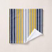 Elegant, Streifen, marineblau, Senfgelb, weiß Badhandtuch Set (Waschlappen)