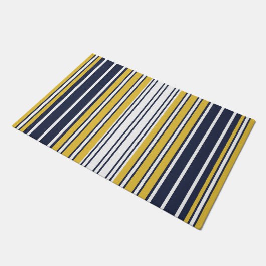 Elegant, Streifen, marineblau, Senfgelb, weiß Fußmatte (Schrägansicht)