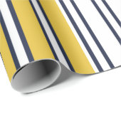 Elegant, Streifen, marineblau, Senfgelb, weiß Geschenkpapier (Rolleneckpunkt)
