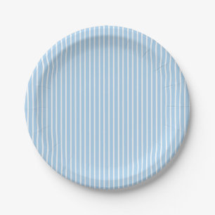 Elegant Streifen Weiß - Babyblau Pappteller