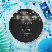 Elegant String Lights Black And White Wedding Pappteller (Party)
