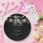 Elegant String Lights Black And White Wedding Pappteller (Party)