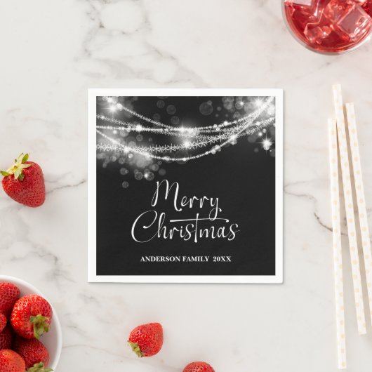 Elegant String Lights Black Christmas Serviette (Beispiel)