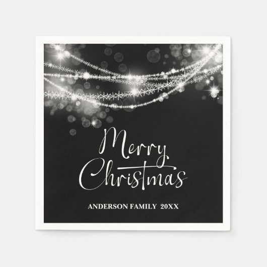 Elegant String Lights Black Christmas Serviette (Vorderseite)