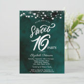 Elegant String Lights Confetti Green Sweet 16 Einladung (Stehend Vorderseite)