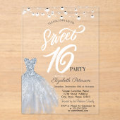 Elegant String Lights Dress Dusty Blue Sweet 16 Acryleinladungen (Vorderseite)