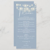 Elegant String Lights Dusty Blue Wedding Dinner Menükarte (Vorne/Hinten)