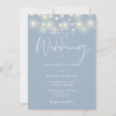 Elegant String Lights Dusty Blue Wedding Einladung (Vorderseite)