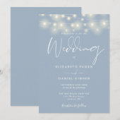 Elegant String Lights Dusty Blue Wedding Einladung (Vorne/Hinten)