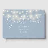 Elegant String Lights Dusty Blue Wedding Gästebuch (Vorderseite)