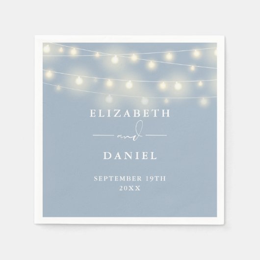Elegant String Lights Dusty Blue Wedding Serviette (Vorderseite)