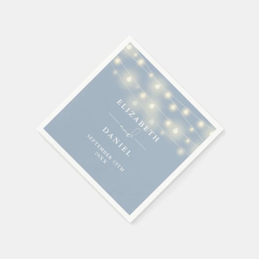 Elegant String Lights Dusty Blue Wedding Serviette (Ecke)