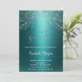 Elegant String Lights Green Metallic 60th Birthday Einladung (Stehend Vorderseite)