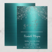 Elegant String Lights Green Metallic 60th Birthday Einladung (Vorne/Hinten)