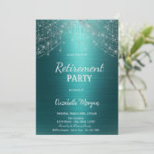 Elegant String Lights Green Metallic Retirement Einladung (Stehend Vorderseite)