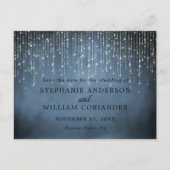 Elegant String Lights Navy Blue Save the Date STD Ankündigungspostkarte (Vorderseite)