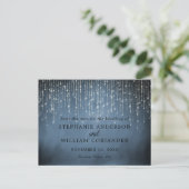 Elegant String Lights Navy Blue Save the Date STD Ankündigungspostkarte (Stehend Vorderseite)
