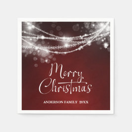 Elegant String Lights Red Christmas Serviette