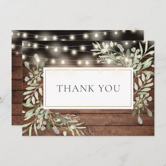 Elegant String Lights Rustikale Waldlandschaft Dankeskarte (Vorne/Hinten)