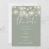 Elegant String Lights Sage Green QR Code Wedding Save The Date (Vorderseite)