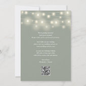 Elegant String Lights Sage Green QR Code Wedding Save The Date (Rückseite)