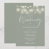 Elegant String Lights Sage Green Wedding Einladung (Vorne/Hinten)