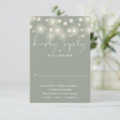 Elegant String Lights Sage Green Wedding RSVP Karte (Stehend Vorderseite)