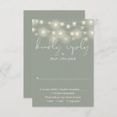 Elegant String Lights Sage Green Wedding RSVP Karte (Vorne/Hinten)