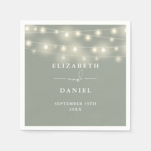 Elegant String Lights Sage Green Wedding Serviette (Vorderseite)