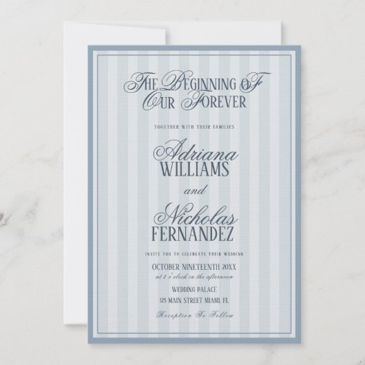 Elegant Striped Blue Wedding Invitation Einladung (Vorderseite)