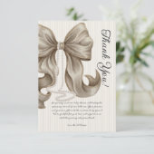 Elegant Striped Bow Ivory Beige Baby Shower Dankeskarte (Stehend Vorderseite)