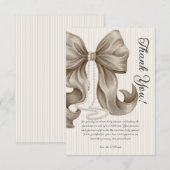 Elegant Striped Bow Ivory Beige Baby Shower Dankeskarte (Vorne/Hinten)