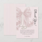 Elegant Striped Bow Ivory Pink Baby Shower Dankeskarte (Vorne/Hinten)
