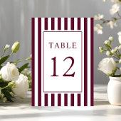 Elegant Striped Burgundy Wedding Tischnummer