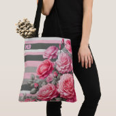 Elegant Striped Pink and Grey with Roses Tasche (Von Nahem)