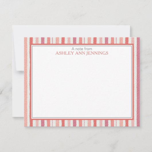 Elegant Striped Pink Personalized Stationery Mitteilungskarte (Vorderseite)