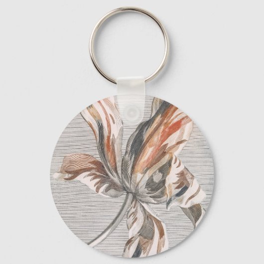 Elegant Striped Tulip Antique Flower Etching Schlüsselanhänger (Vorderseite)