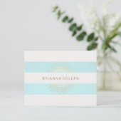 Elegant Striped Turquoise and Gold Circles Postkarte (Stehend Vorderseite)