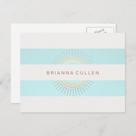 Elegant Striped Turquoise and Gold Circles Postkarte (Vorne/Hinten)