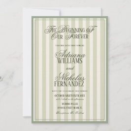 Elegant Striped Vintage Green Wedding Einladung