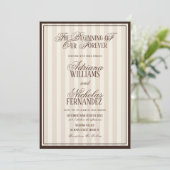 Elegant Striped Vintage Ivory Wedding Einladung (Stehend Vorderseite)