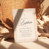 Elegant Stripes Beige Calligraphy Baptism Einladung