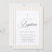 Elegant Stripes Beige Calligraphy Baptism Einladung (Vorderseite)