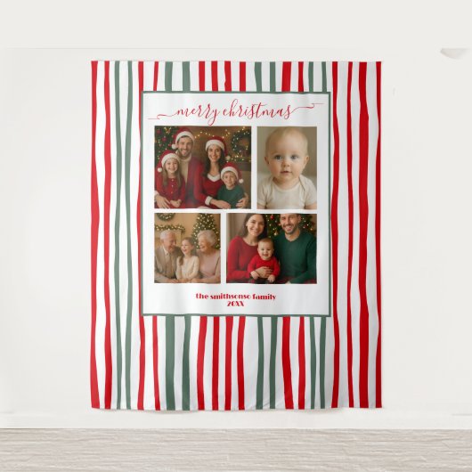 Elegant Stripes family Photo Christmas backdrop Wandteppich (Vorderseite)