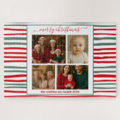 Elegant Stripes family Photo merry Christmas game Puzzle (Horizontal)